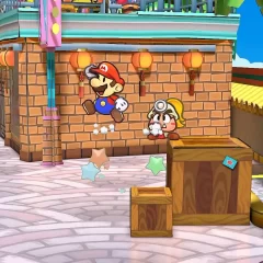 Screenshot of Mario jumping away from a box in Paper Mario: The Thousand-Year Door (Remaster)